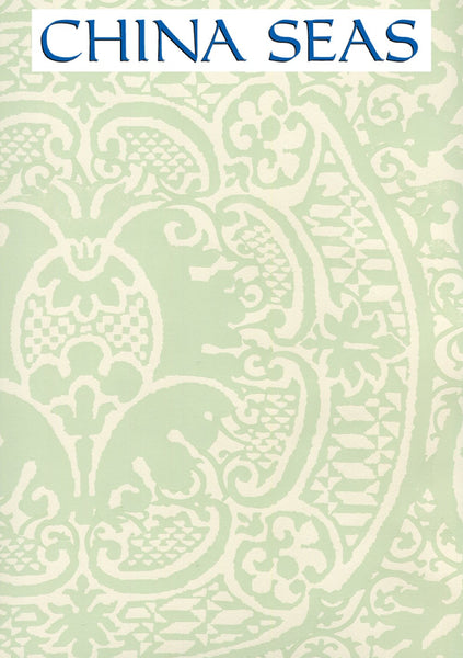 Veneto Soft French Green on Off White Screen Printed Wallpaper | China Seas