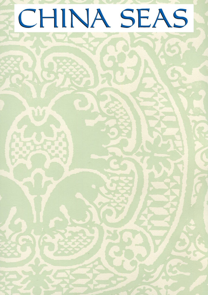 Veneto Soft French Green on Off White Screen Printed Wallpaper | China Seas