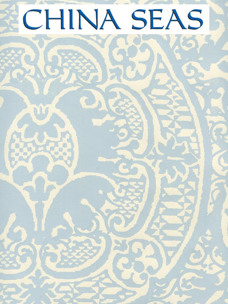 Veneto Windsor Blue on Off White Screen Printed Wallpaper | China Seas