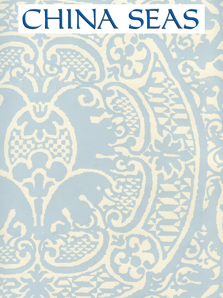 Veneto Windsor Blue on Off White Screen Printed Wallpaper | China Seas