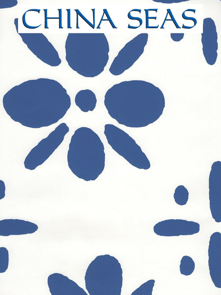 Wildflowers II Royal Blue on White Screen Printed Wallpaper | China Seas
