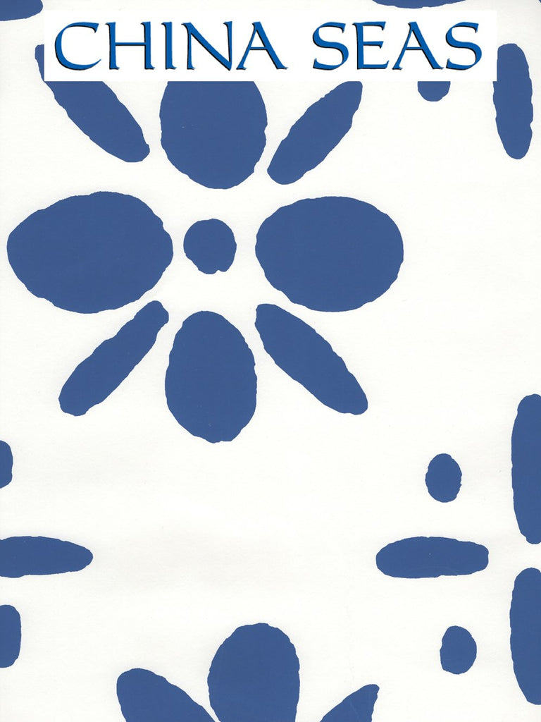 Wildflowers II Royal Blue on White Screen Printed Wallpaper | China Seas
