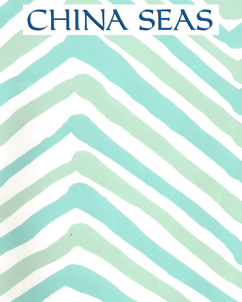 Zig Zag Multi Aqua Lt Turquoise Almost White Screen Printed Wallpaper | China Seas