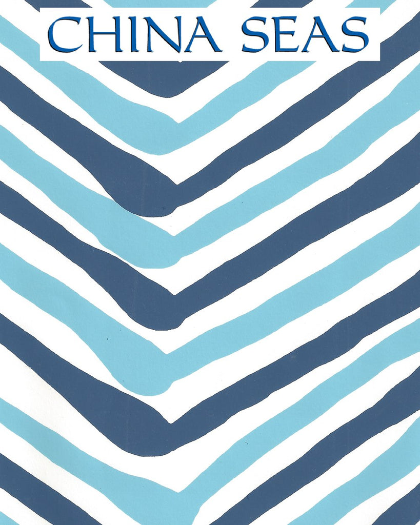 Zig Zag Multi New Blue Navy Almost White Screen Printed Wallpaper | China Seas