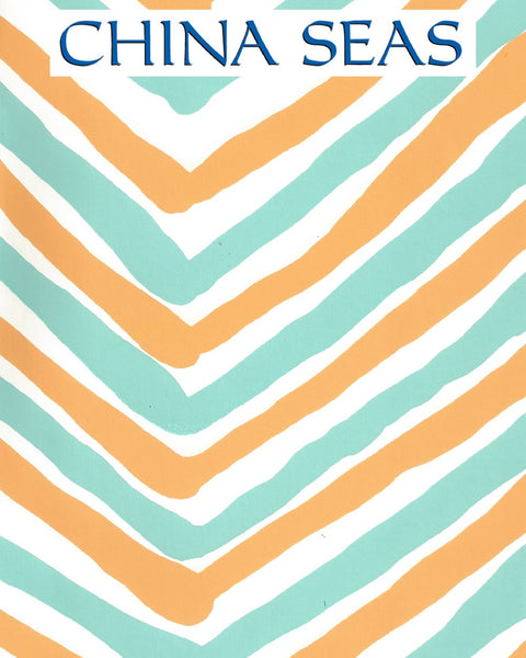 Zig Zag Multi Turquoise Yellow Almost White Screen Printed Wallpaper | China Seas