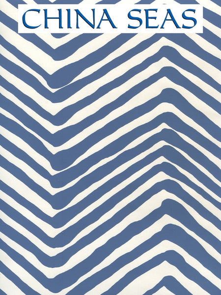 Zig Zag Navy on Almost White Screen Printed Wallpaper | China Seas