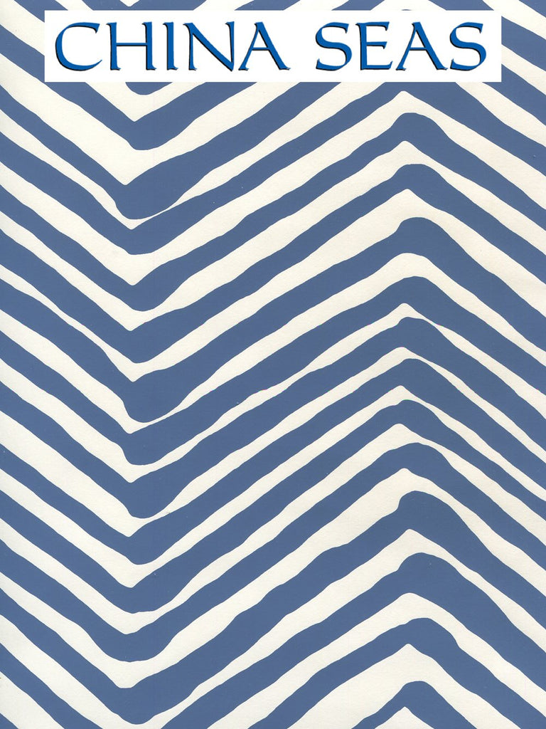 Zig Zag Navy on Almost White Screen Printed Wallpaper | China Seas