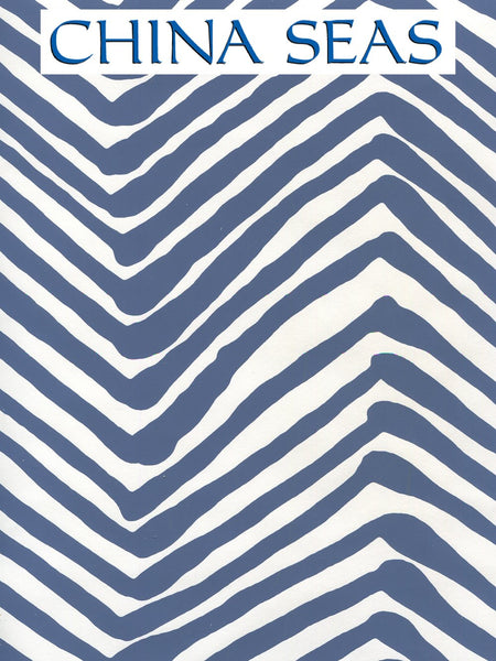 Zig Zag Navy on White Screen Printed Wallpaper | China Seas