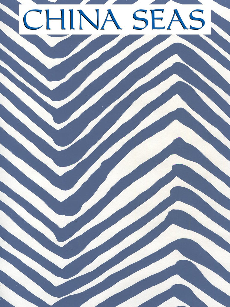 Zig Zag Navy on White Screen Printed Wallpaper | China Seas