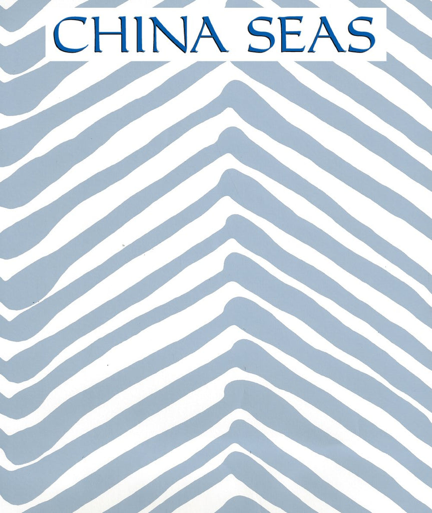 Zig Zag Slate Blue on Almost White Screen Printed Wallpaper | China Seas