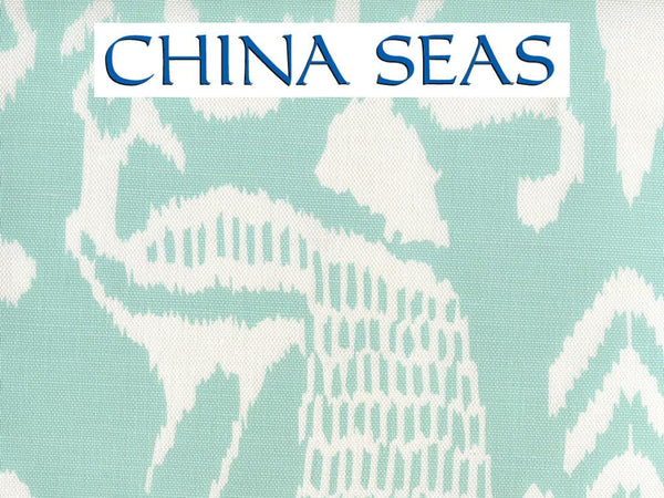 Bali II Aqua on White Linen Cotton Sample Fabric 