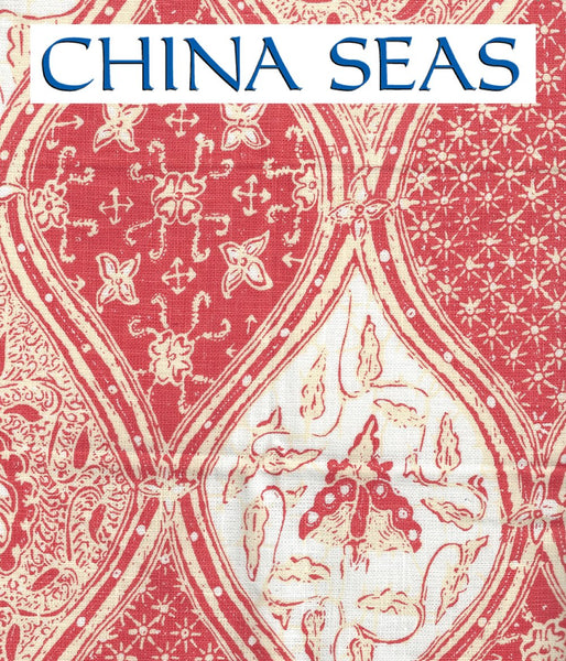 Balinese Batik Shrimp Cream on White Linen Sample Fabric 