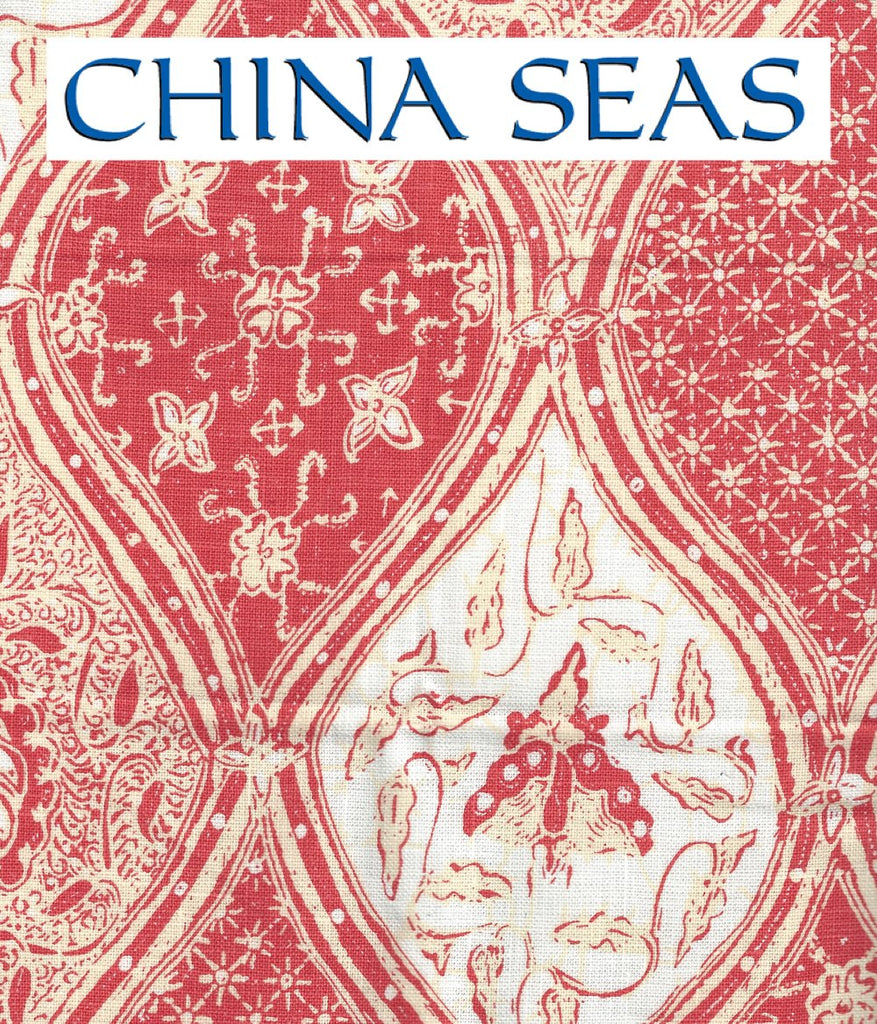 Balinese Batik Shrimp Cream on White Linen Sample Fabric 