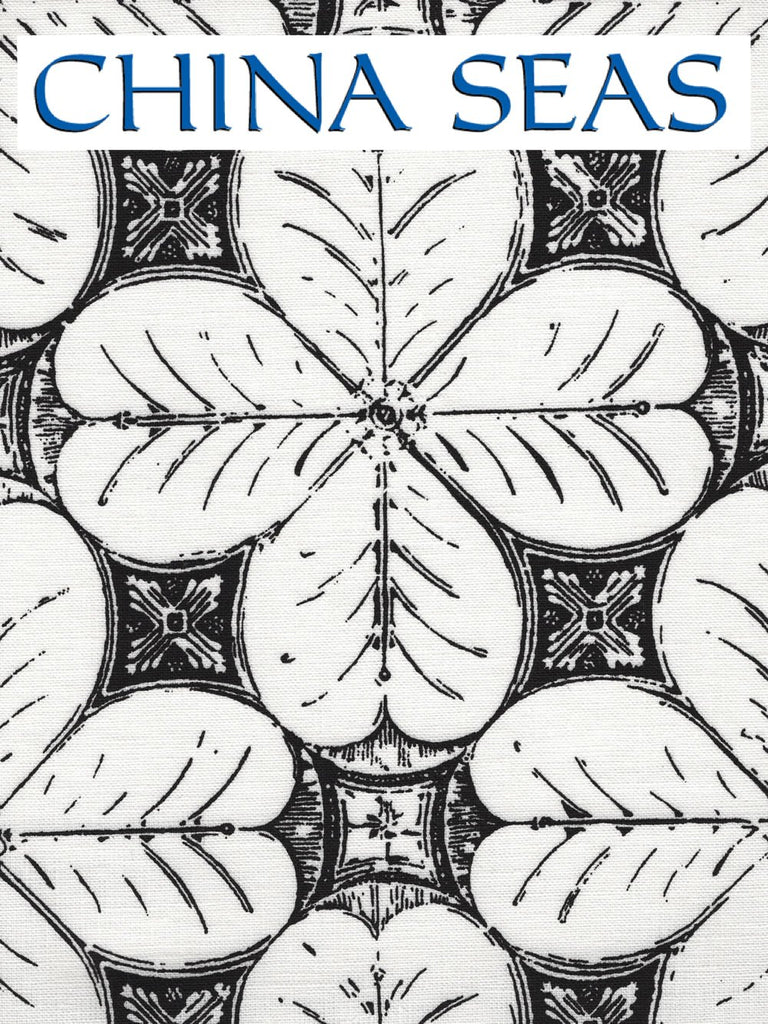China Flower One Color Black on White Linen Sample Fabric 