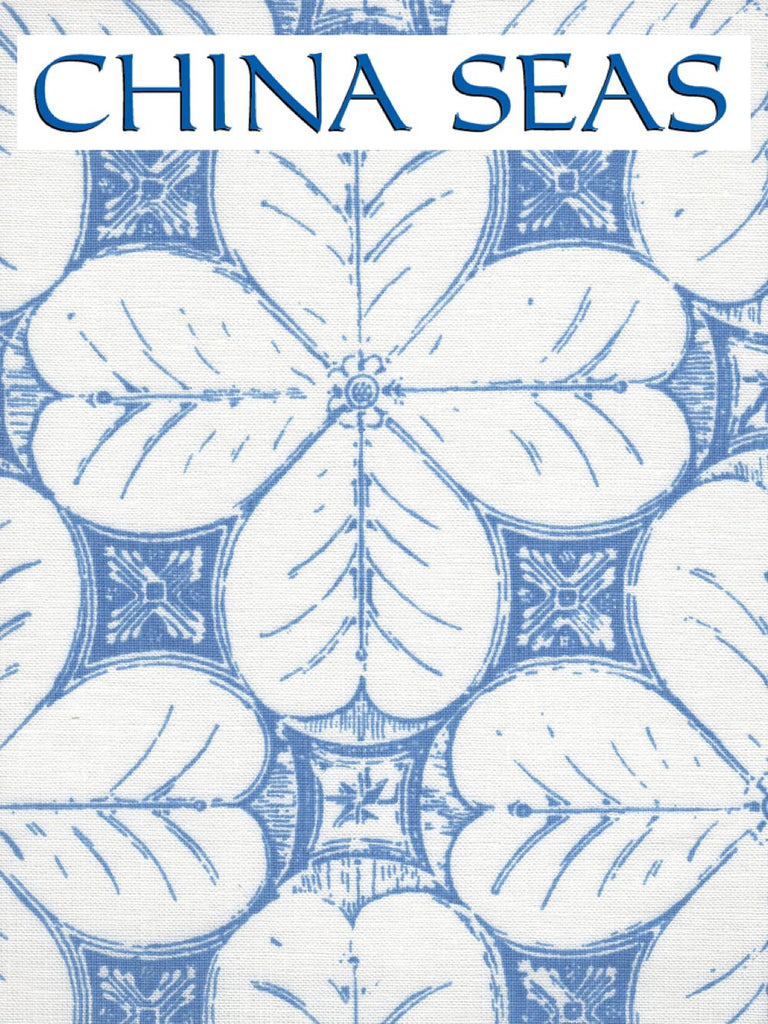 China Flower One Color French Blue on White Linen Sample Fabric 