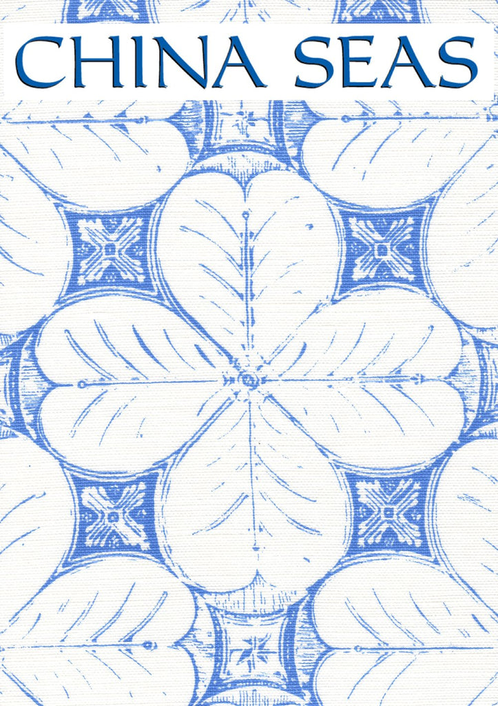 China Flower One Color French Blue on White Linen Cotton Sample Fabric 