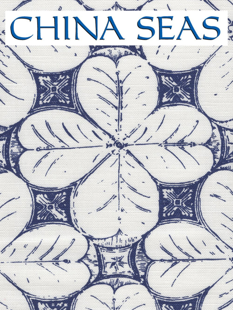 China Flower One Color New Navy on White Linen Cotton Sample Fabric 