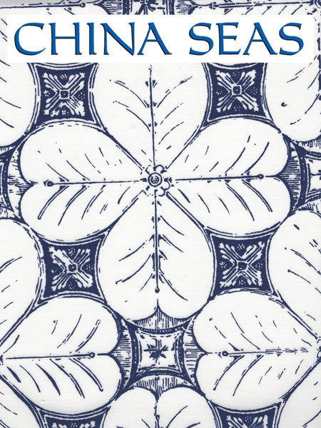 China Flower One Color New Navy on White Sateen Sample Fabric 