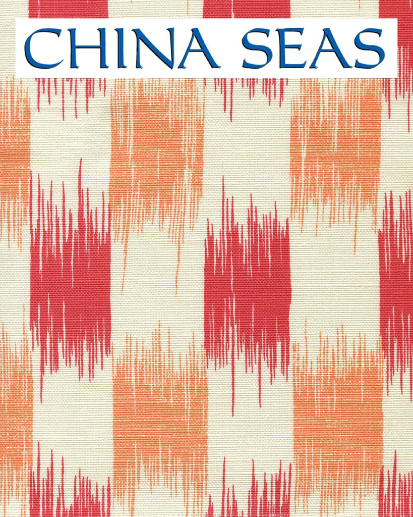 II Blue Ikat Red Orange on Tint Sample Fabric 