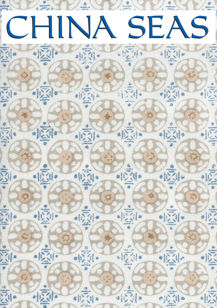 Kediri Batik Pale Putty Beige Teal Blue Sample Wallpaper 