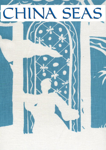 Lyford Background Dark Turquoise on white Sample Fabric 