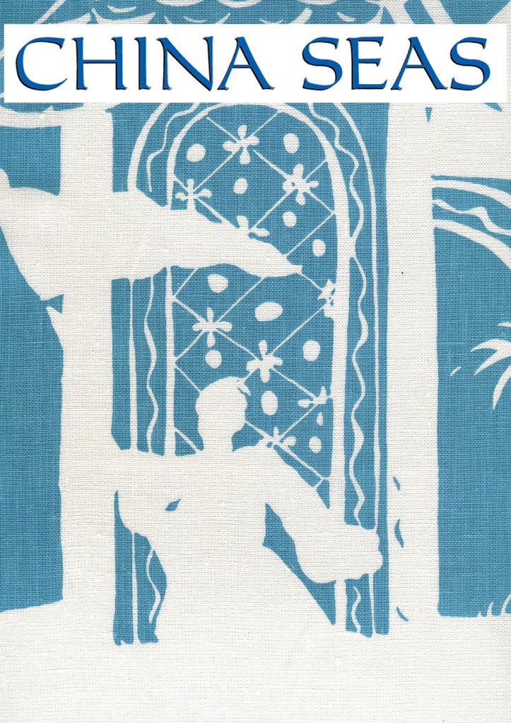 Lyford Background Dark Turquoise on white Sample Fabric 