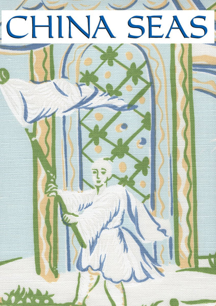 Lyford Print Light Blue Green on White Sample Fabric 