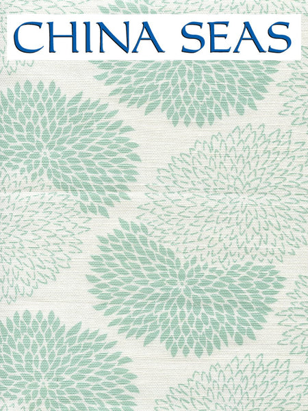 New Chrysanthemum Aqua on White Sample Fabric 