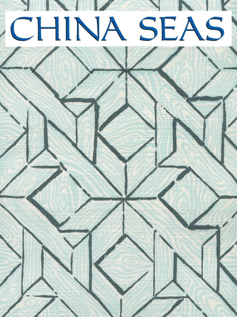 Parquetry Blue Turquoise on White Sample Fabric 