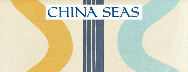 Tete A Tete Vertical Aqua Navy Inca Gold Sample Fabric 