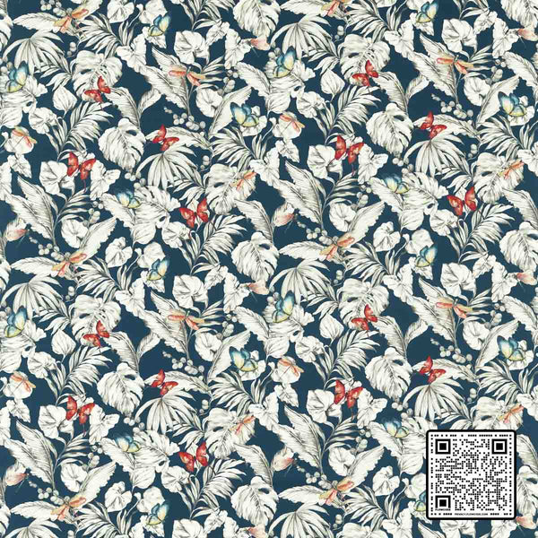  ACADIA COTTON DARK BLUE GREY RED MULTIPURPOSE available exclusively at Designer Wallcoverings