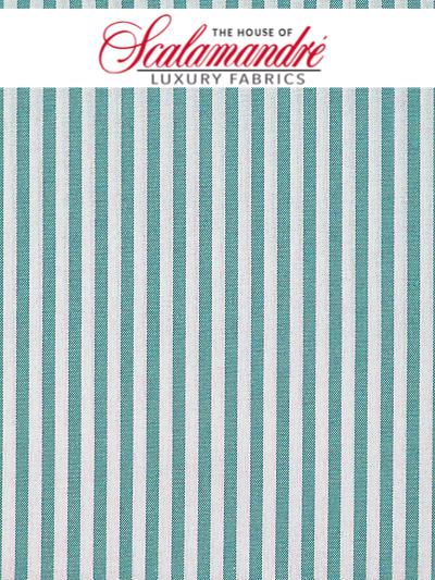 POKER TICKING STRIPE - AQUA - FABRIC - F33017-005 at Designer Wallcoverings and Fabrics, Your online resource since 2007