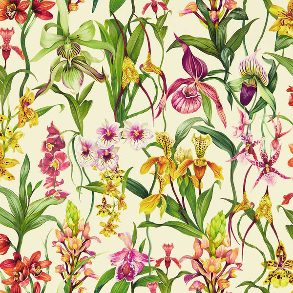 Kalina - Parchment/Forest/Azalea Wallcovering | Harlequin