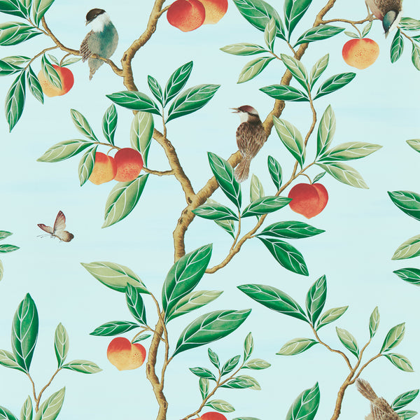 Ella - Sky/Fig Leaf/ Nectarine Wallcovering | Harlequin