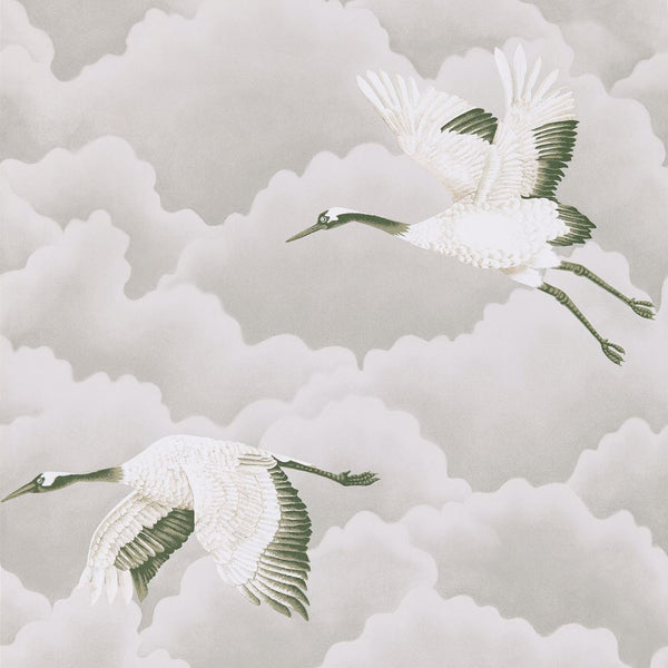 Cranes in Flight - Platinum Wallcovering | Harlequin