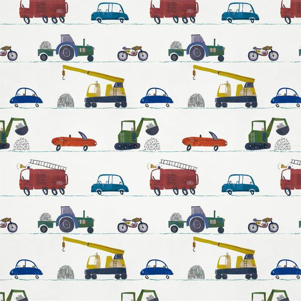Just Keep Trucking - Tomato/Marine/Gecko Wallcovering | Harlequin