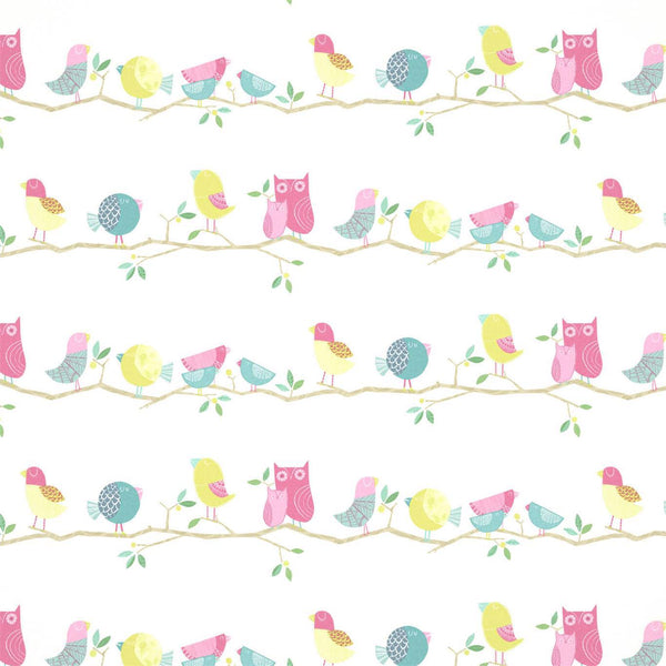 What - A Hoot Pink Aqua Apple and Natural Wallcovering | Harlequin