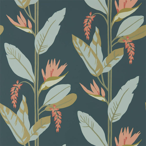 Llenya - Ink/Coral/Seaglass Wallcovering | Harlequin
