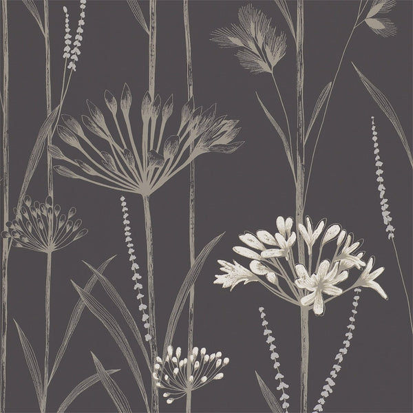 Gardinum - Charcoal Flint and Gilver Wallcovering | Harlequin