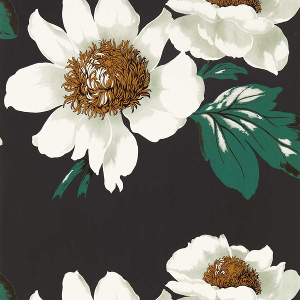Paeonia - Black Earth/Fig Leaf/ Gold Wallcovering | Harlequin