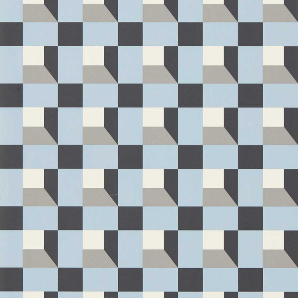 Blocks - Cornflower/Black Earth/Sketched Wallcovering | Harlequin
