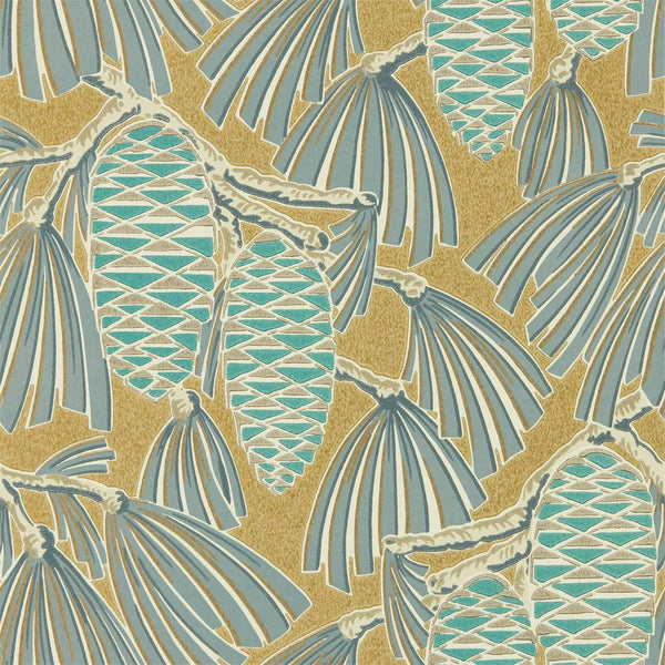 Foxley - Kingfisher/Gold Wallcovering | Harlequin