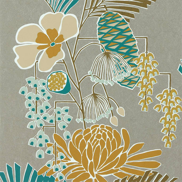 Salon - Platinum / Peacock / Seafoam Wallcovering | Harlequin