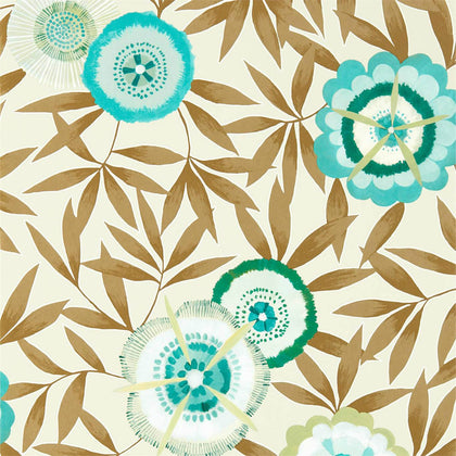 Komovi - Lagoon/Gold Wallcovering | Harlequin