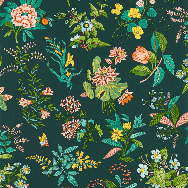 Woodland Floral - Jade/Malachite/Rose Quartz Wallcovering | Harlequin
