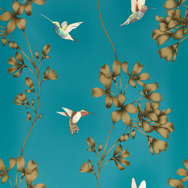 Amazilia - Teal/Gold Wallcovering | Harlequin