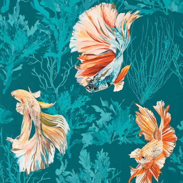 Halfmoon - Azurite/ Coral Wallcovering | Harlequin