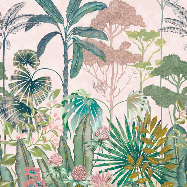 Floreana - Bleached Coral/Succulent/Fig Leaf Wallcovering | Harlequin