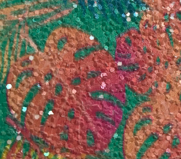 Hawaiian Leaf Glitter Wallpaper - Matte Multi On Teal | Glitter Walls