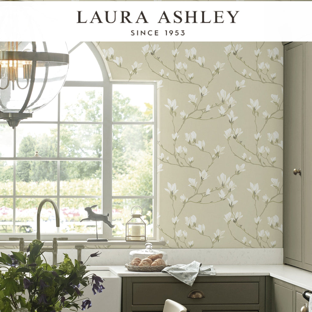 Laura Ashley Magnolia Grove Natural Wallpaper Available Exclusively at Designer Wallcoverings